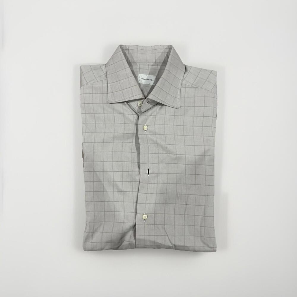 ERMENEGILDO ZEGNA MENS CASUAL SHIRT 16.5/42 LARGE GREY PATTERN TURKEY VGC!